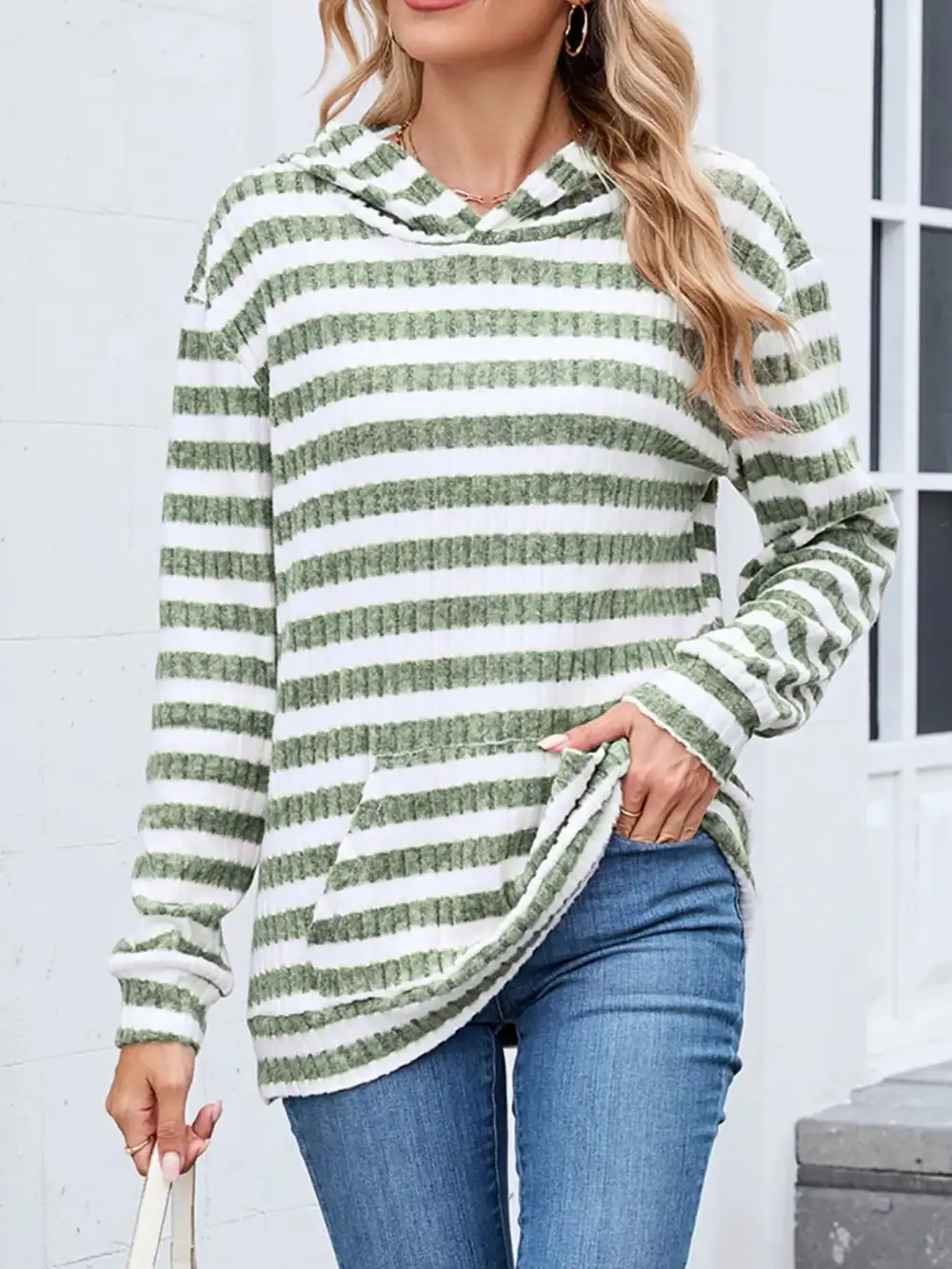 Pocketed Striped Hoodie