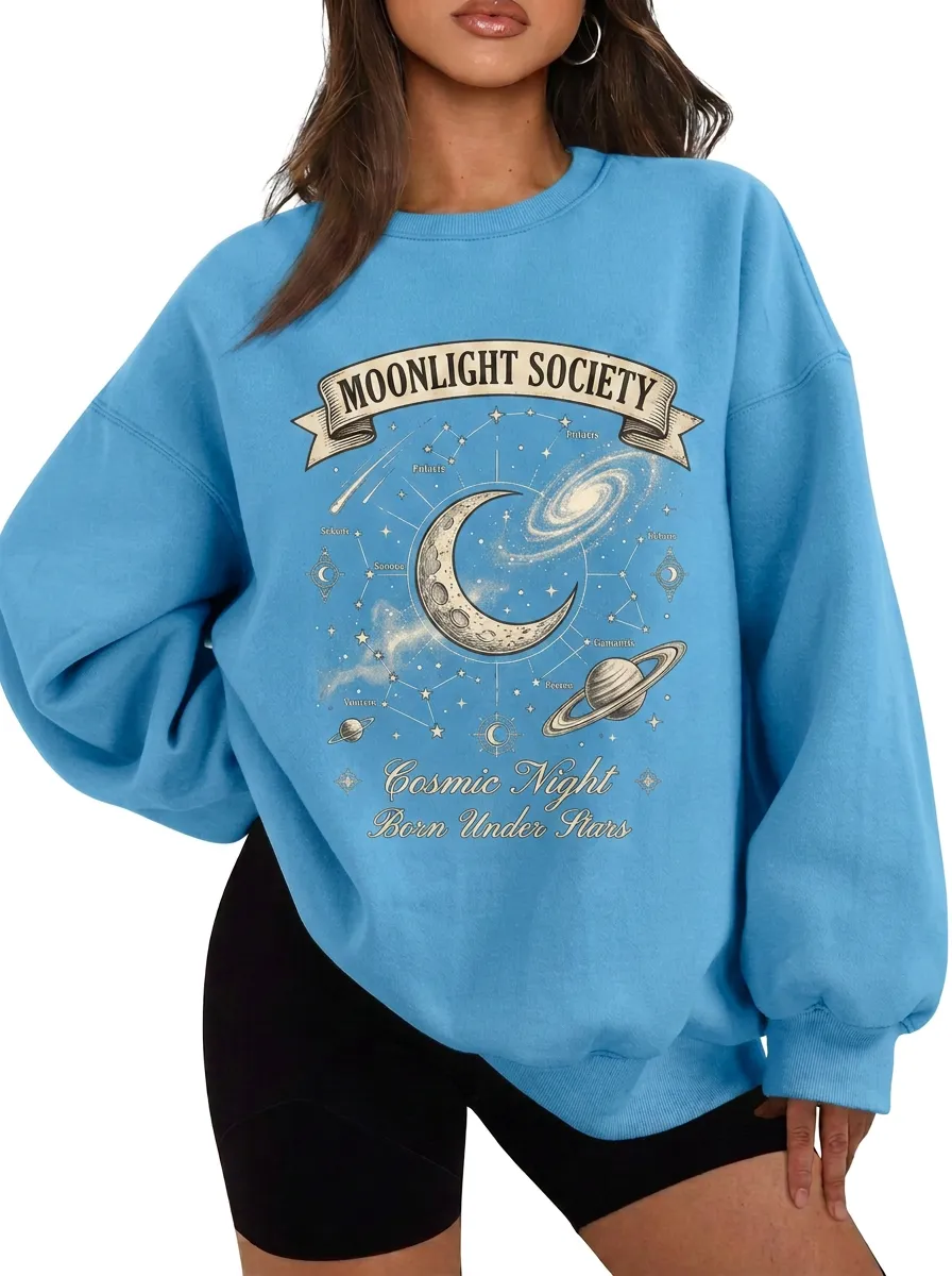 Women's Celestial Moonlight Society Cosmic Night Printed T-shirt