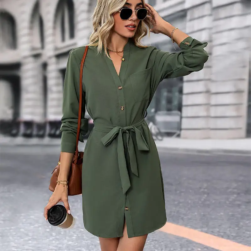 Women's Shirt Long-Sleeve Belted Dress