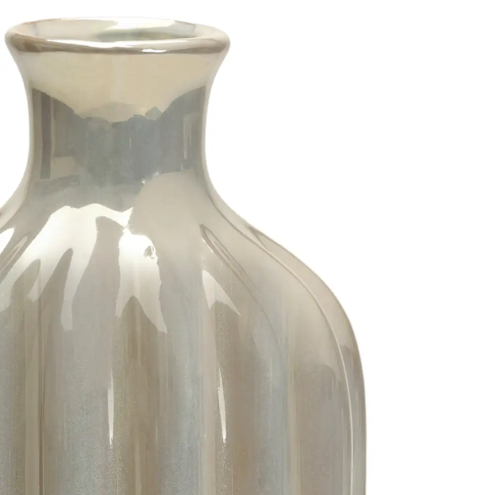 Ivory Ribbed Ceramic Vase