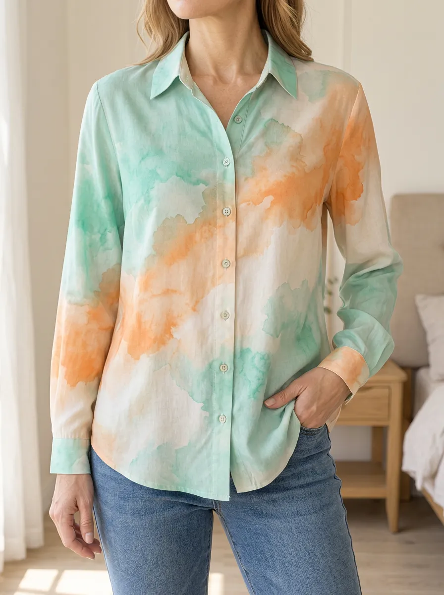 Women's Expressive Pastel Watercolor Abstract Shirt