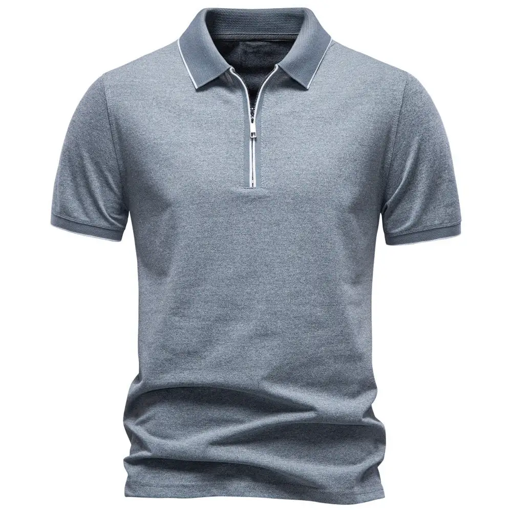 Pique Zip Front Short Sleeve Polo Shirt