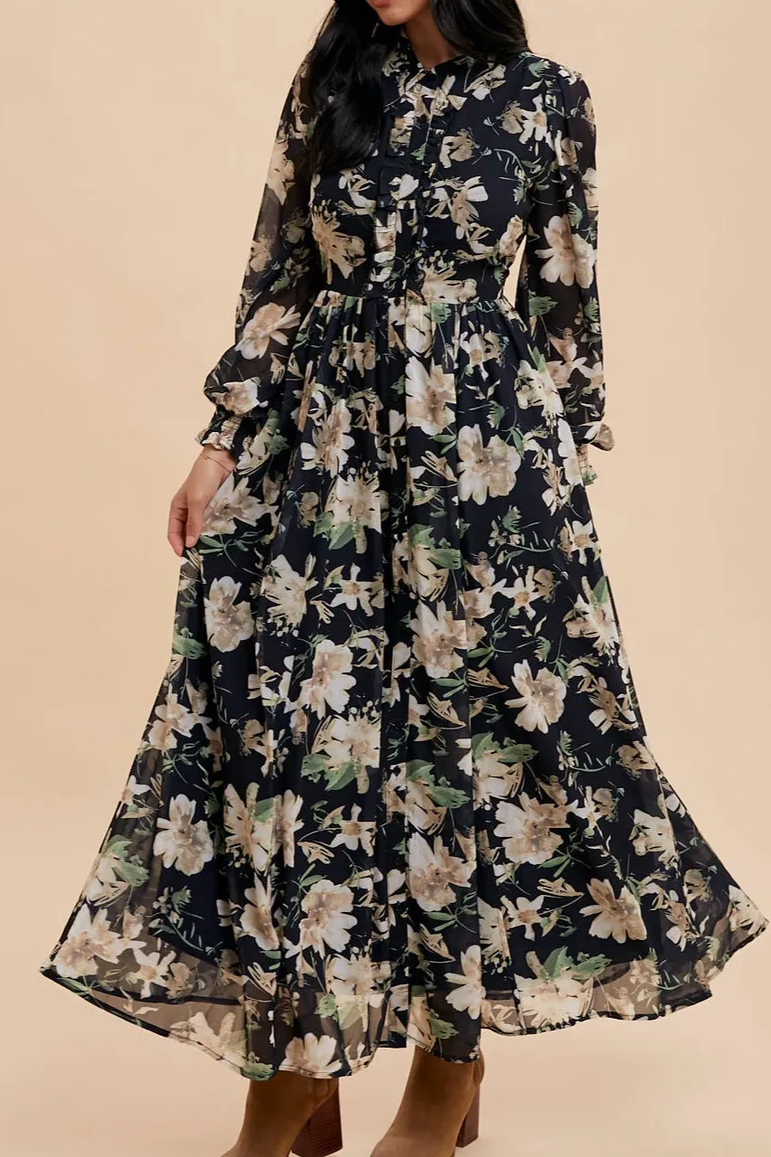 Floral Chiffon Button Down Maxi Dress
