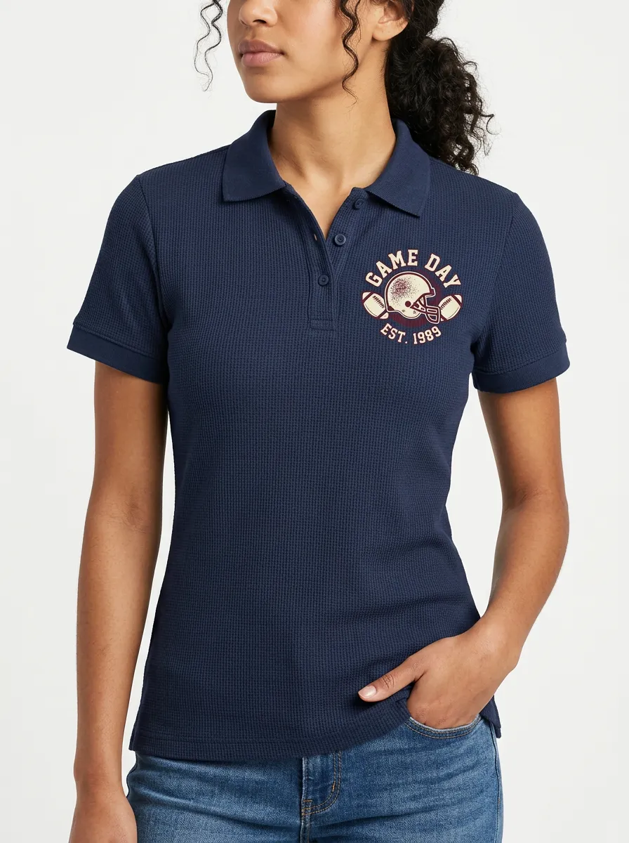 Women's Football Fan Game Day Helmet Printed Polo Shirt