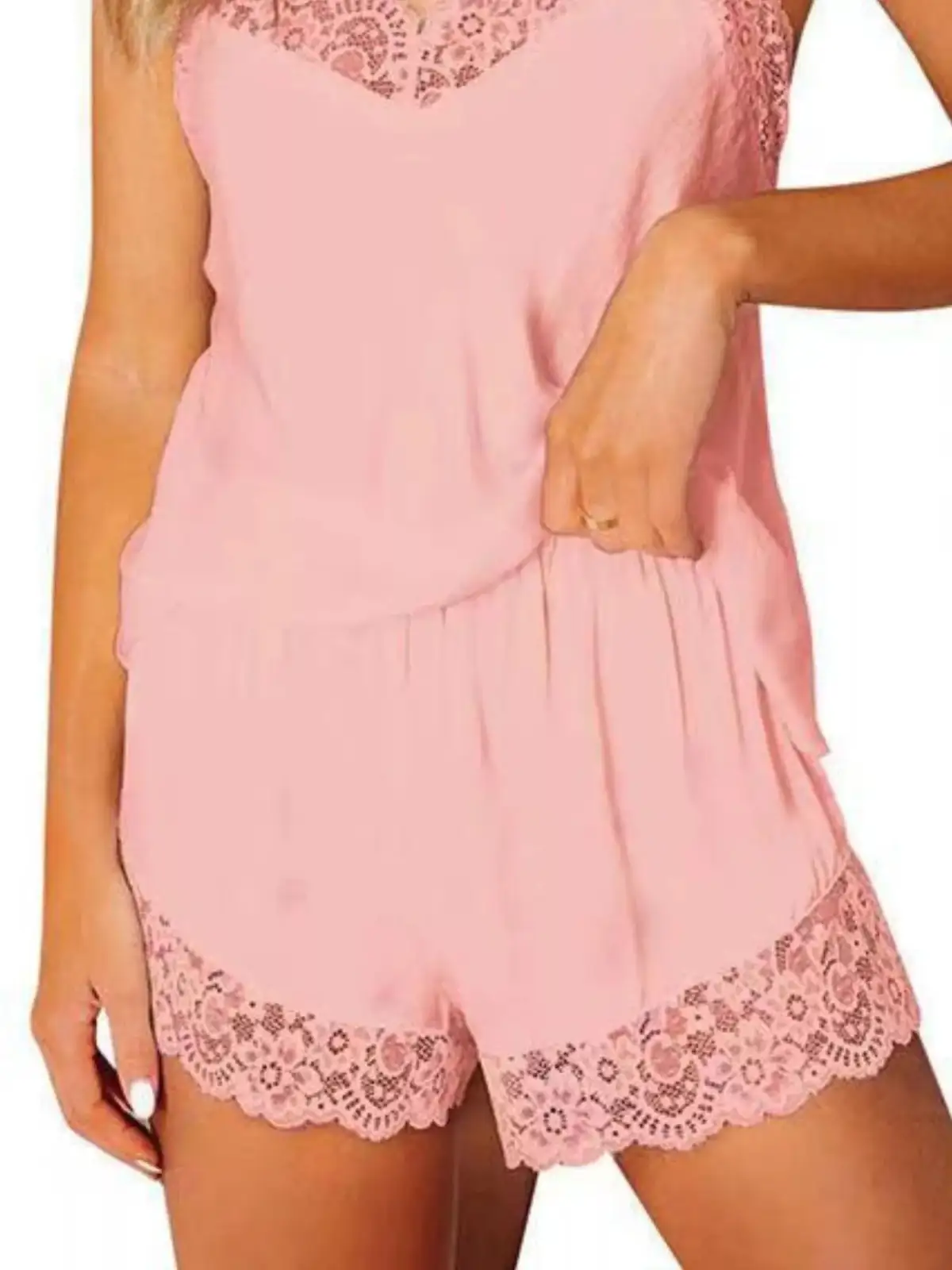 Refined Lace-Trim Top and Shorts Lounge Set