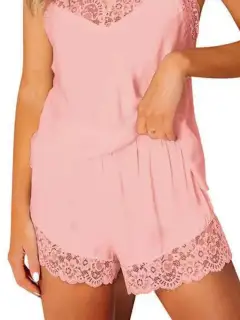 Refined Lace-Trim Top and Shorts Lounge Set