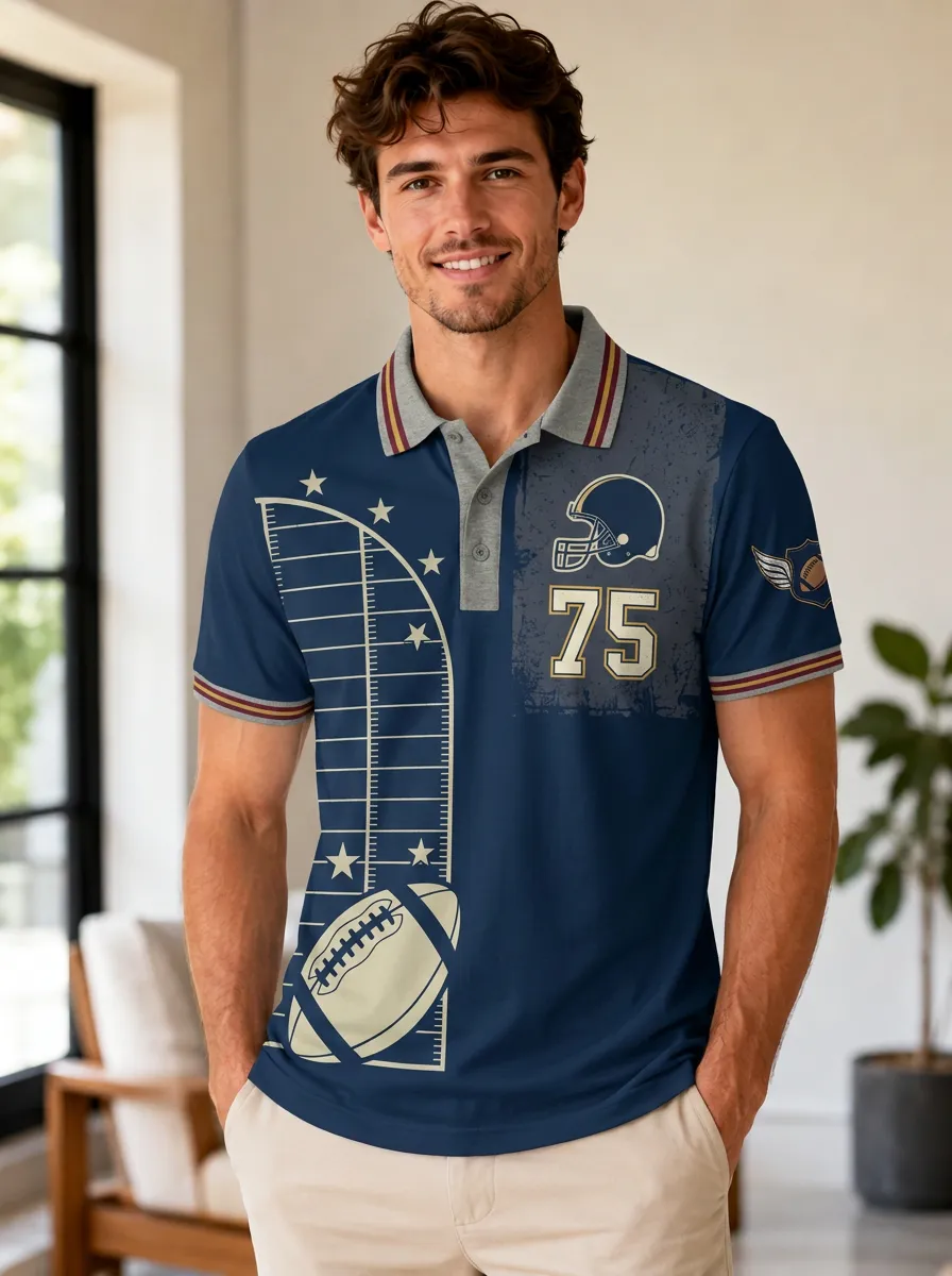 Men's Retro Football Helmet Polo Shirt
