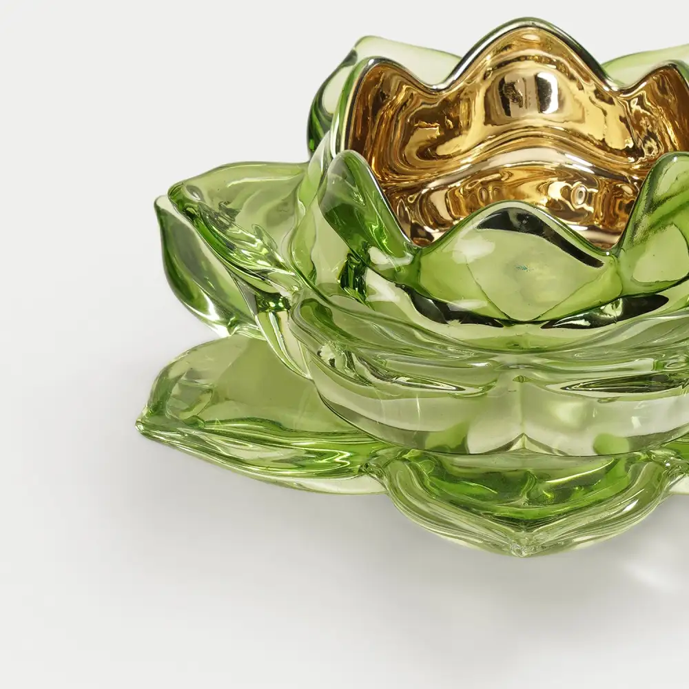 Green Lotus Glass Tealight Holder