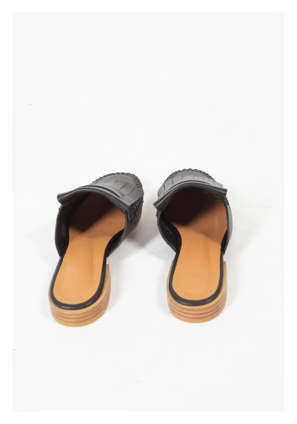 Faux Leather Woven Fringe Detail Slip On Mules