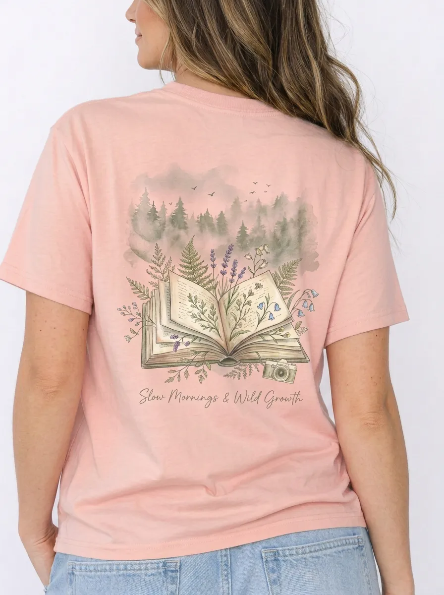 Women's Book Lover Nature Forest Floral Printed T-shirt