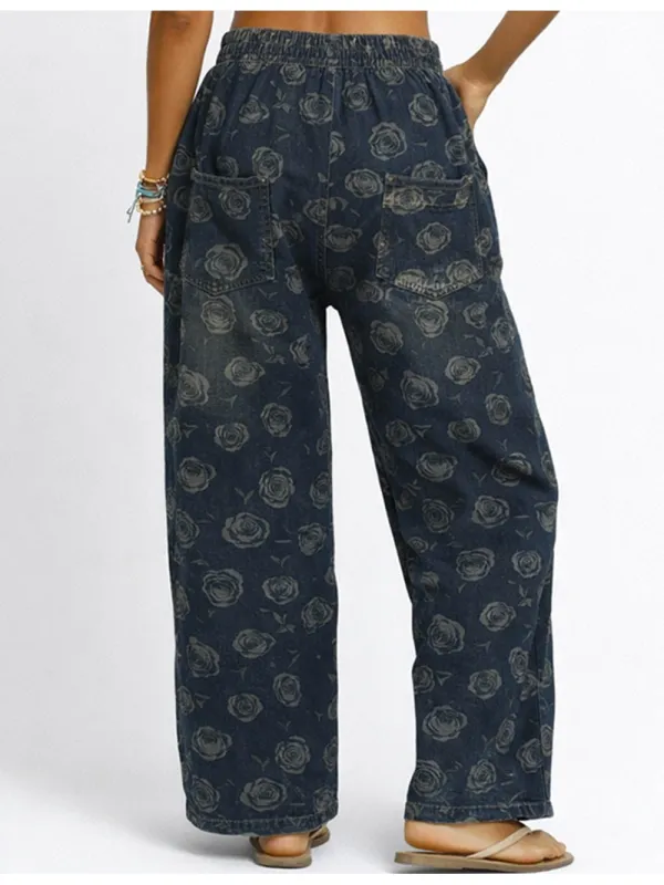 Elastic Waist Barrel Leg Denim Pants