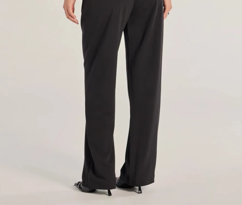 Black High-Rise Straight-Leg Belted Pants