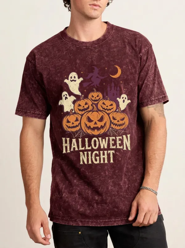 Men's Halloween Night Ghost Pumpkin Witch Printed T-shirt