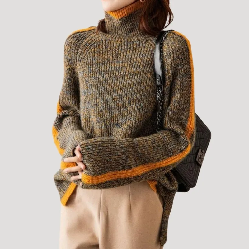 Spring Ribbed Turtleneck Knit Sweater