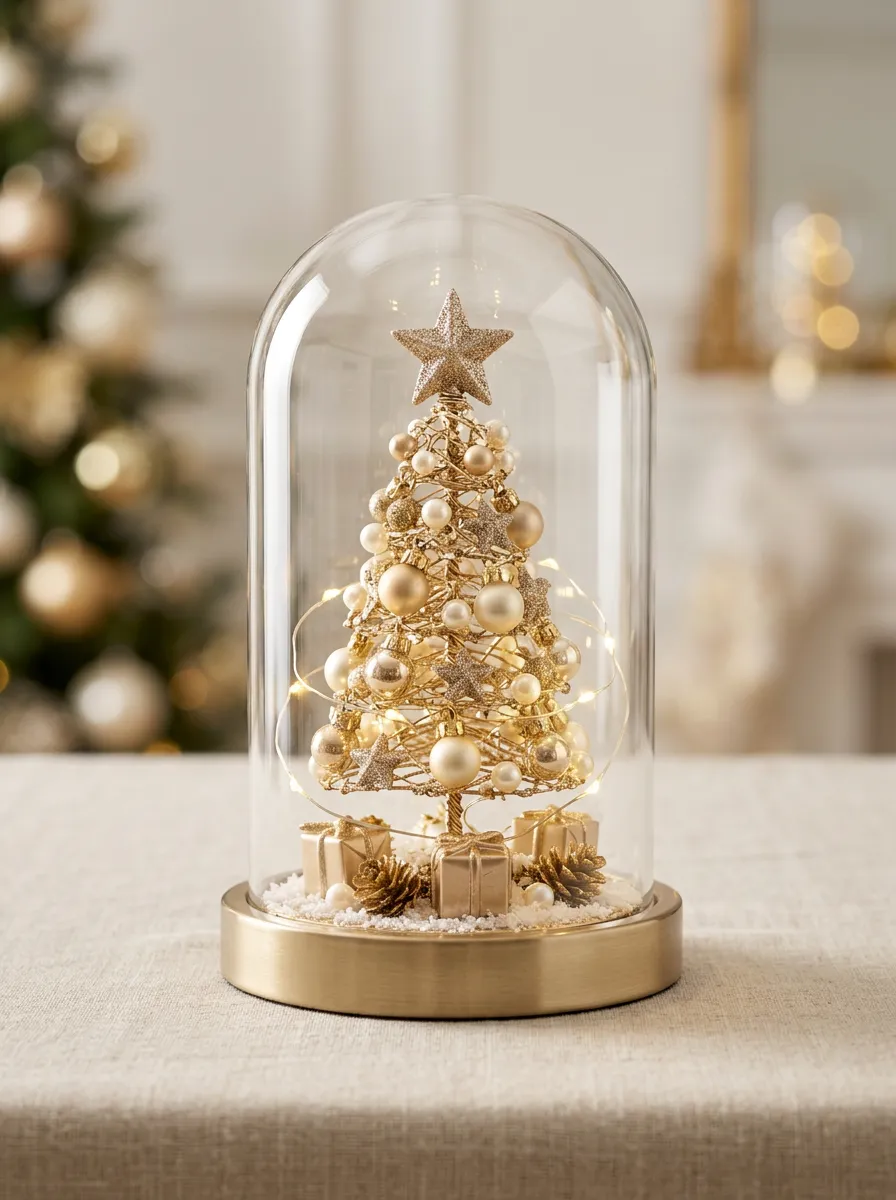 Gold Star Tree Glass Dome Christmas Tabletop Ornament