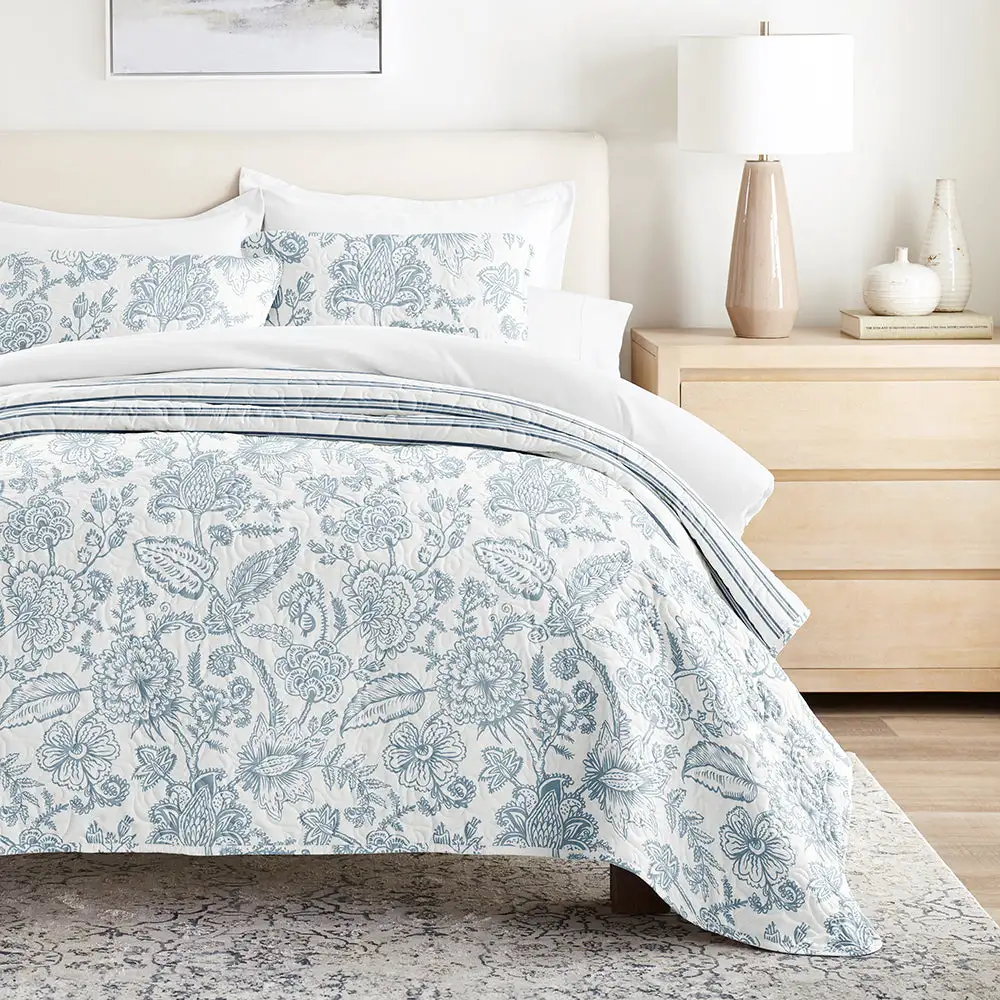 Jacobean Stripe Reversible Quilted Coverlet Set