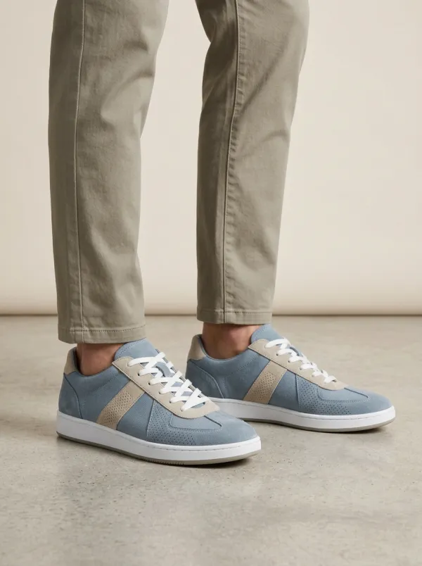 Men's Suede Perforated Panel Casual Sneakers