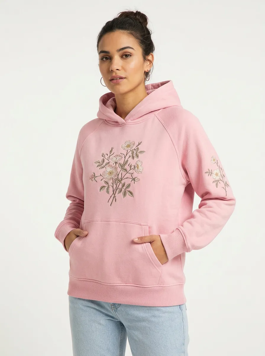 Women's Floral Lover Pink Wild Rose Printed Hoodie