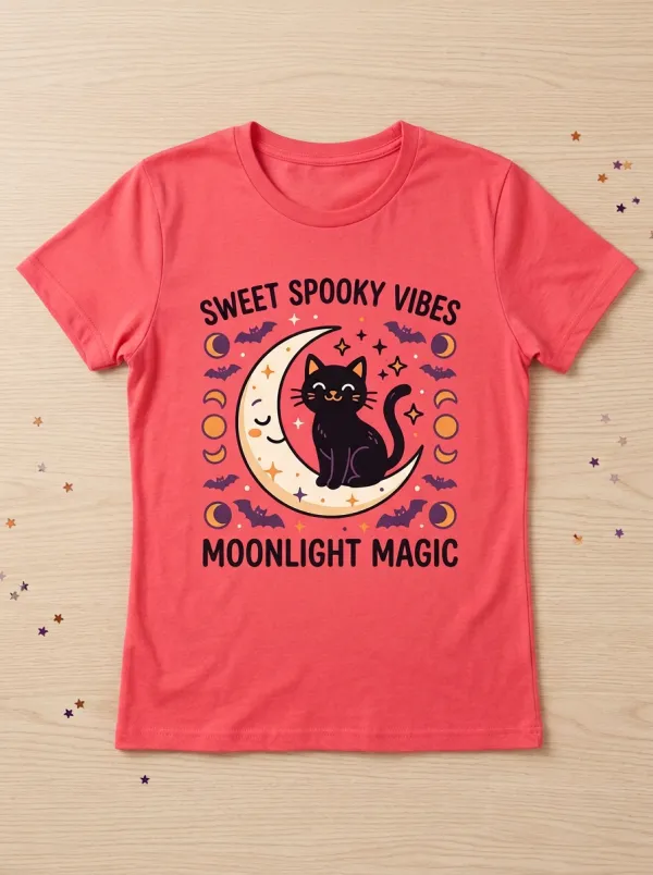 Cute-Spooky Cat Halloween Graphic T-Shirt