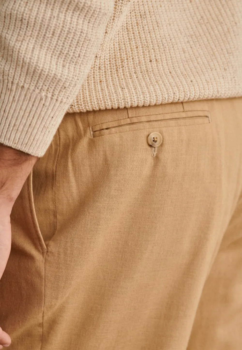 Sand Beige Pleated High Waist Cropped Trousers