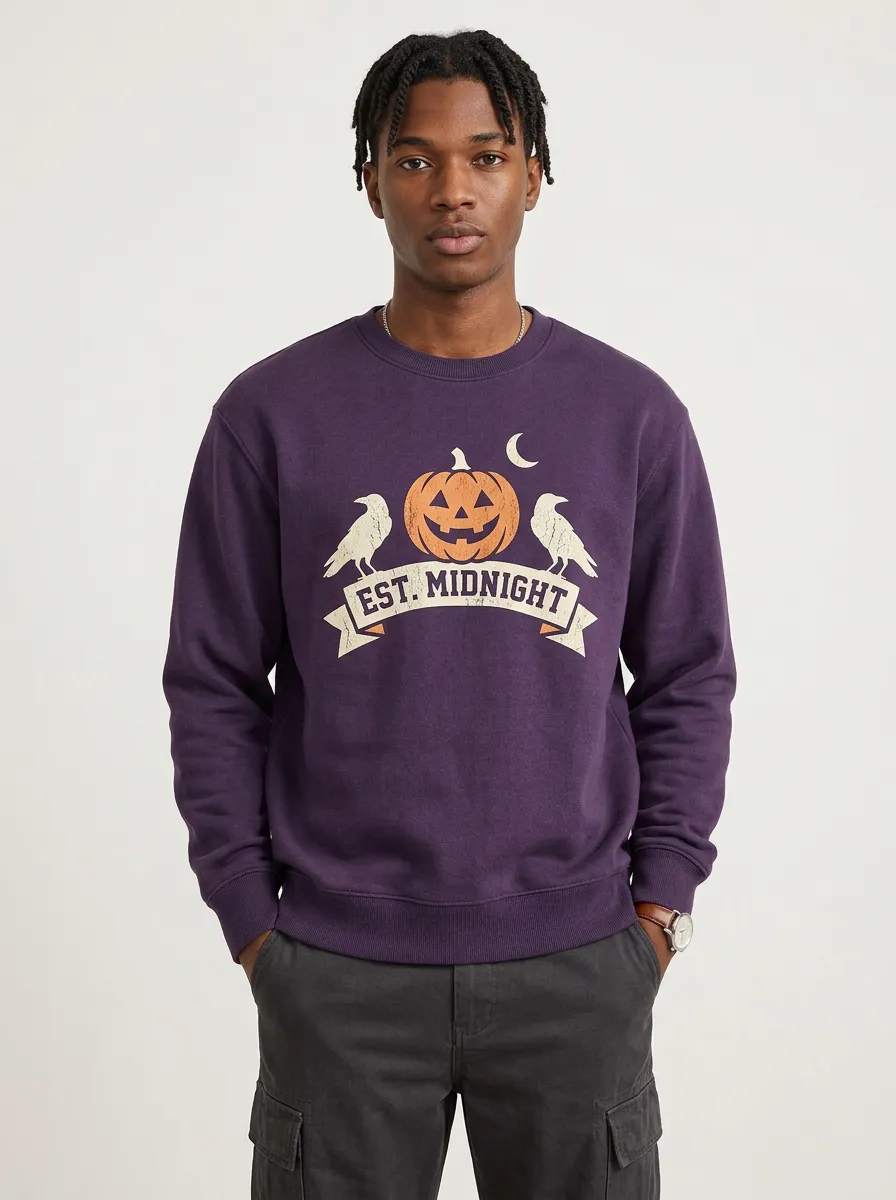 Men's Halloween Pumpkin Raven Midnight Sweatshirt