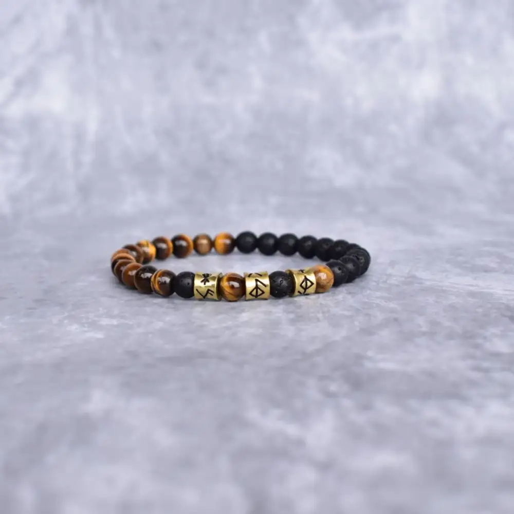 Viking-Inspired Tiger Eye Lava Bead Bracelet
