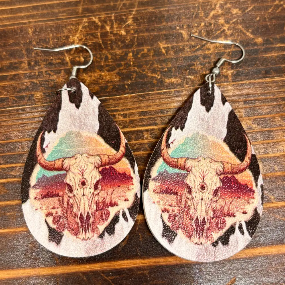 Leather Cow Layered Statement Earrings