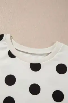 Drawstring Polka-Dot Two-Piece Tee and Shorts Set