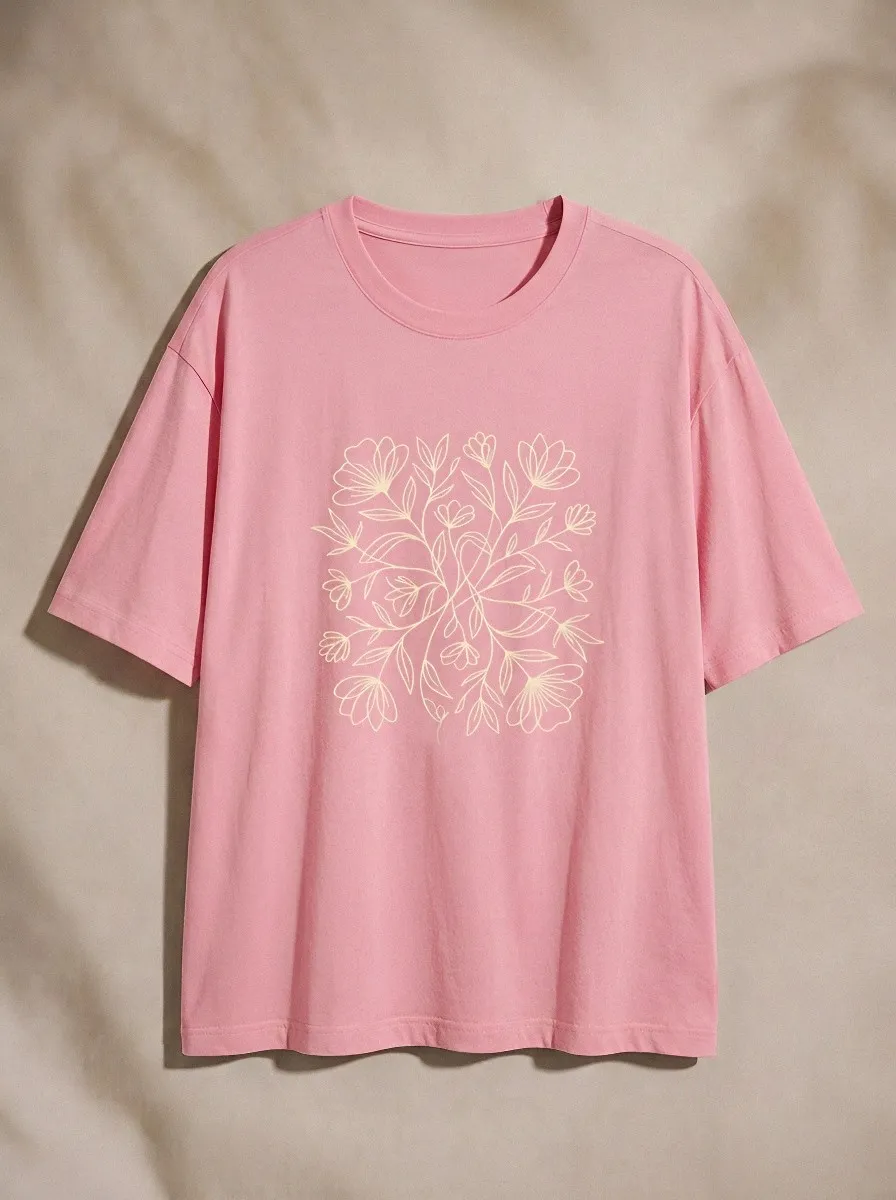 Women's Botanical Minimalist Floral Line Art Printed T-shirt