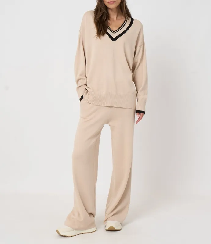 Cotton Striped V-Neck Ribbed Sweater