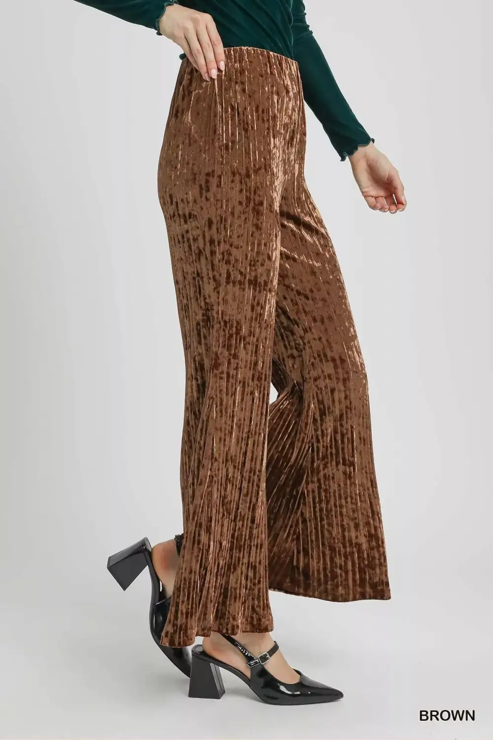 Wide Leg Pleated Velvet Flare Pants