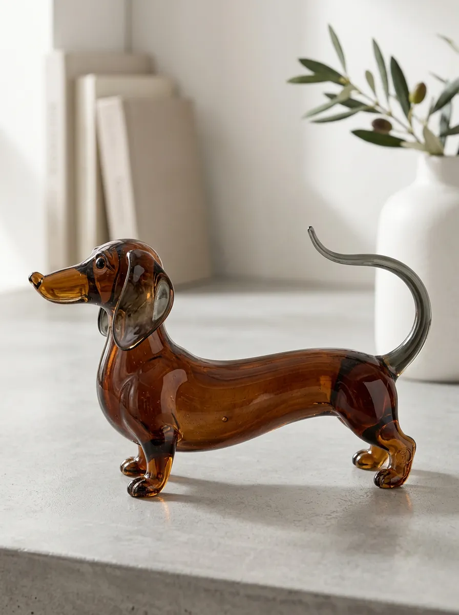 Amber Accent Dachshund Glass Ornament
