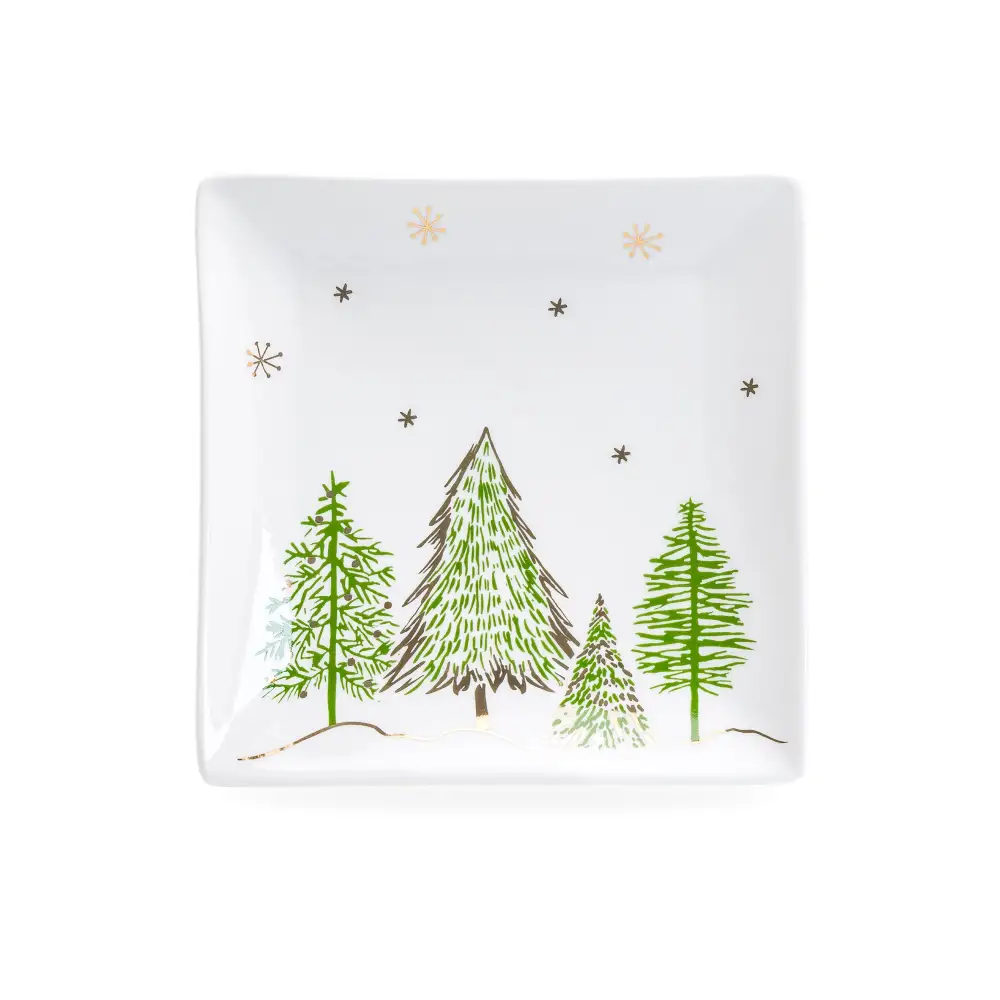 Pine Trees Square Porcelain Dessert Plate