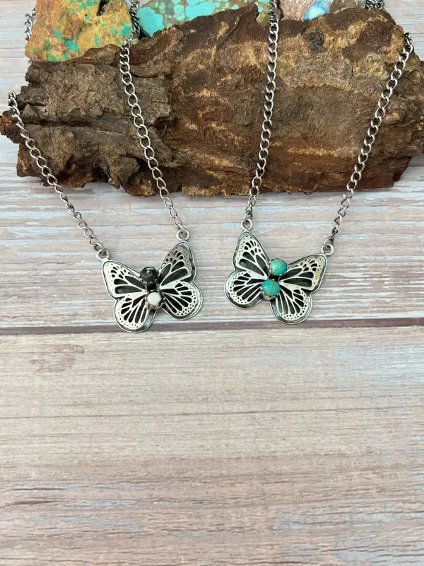 Butterfly Turquoise Sterling Silver Necklace