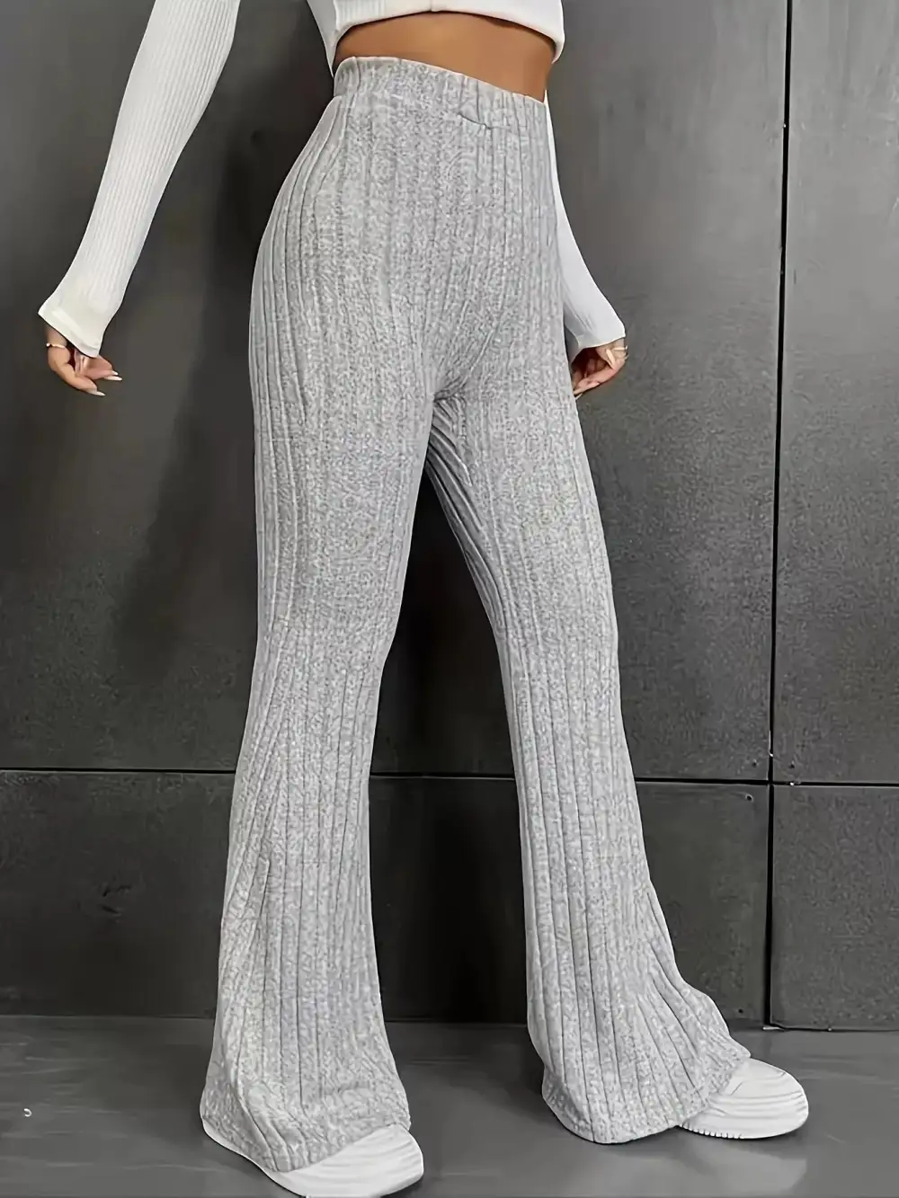 Knit High Waist Flared Casual Pants