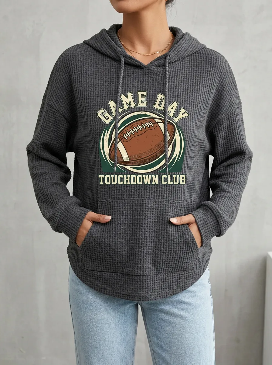 Women's Football Fan Game Day Touchdown Club Printed Waffle Hoodie