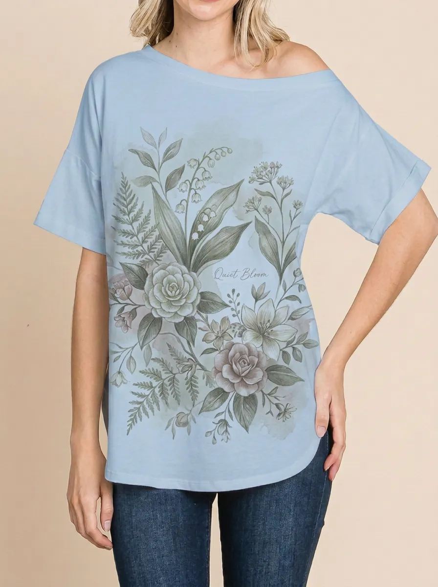 Women's Botanical Nature Lover Quiet Bloom Floral Printed T-shirt