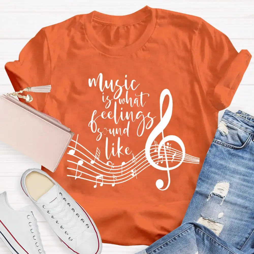 Music Is What Feelings Sound Like Musical Pattern T-Shirt