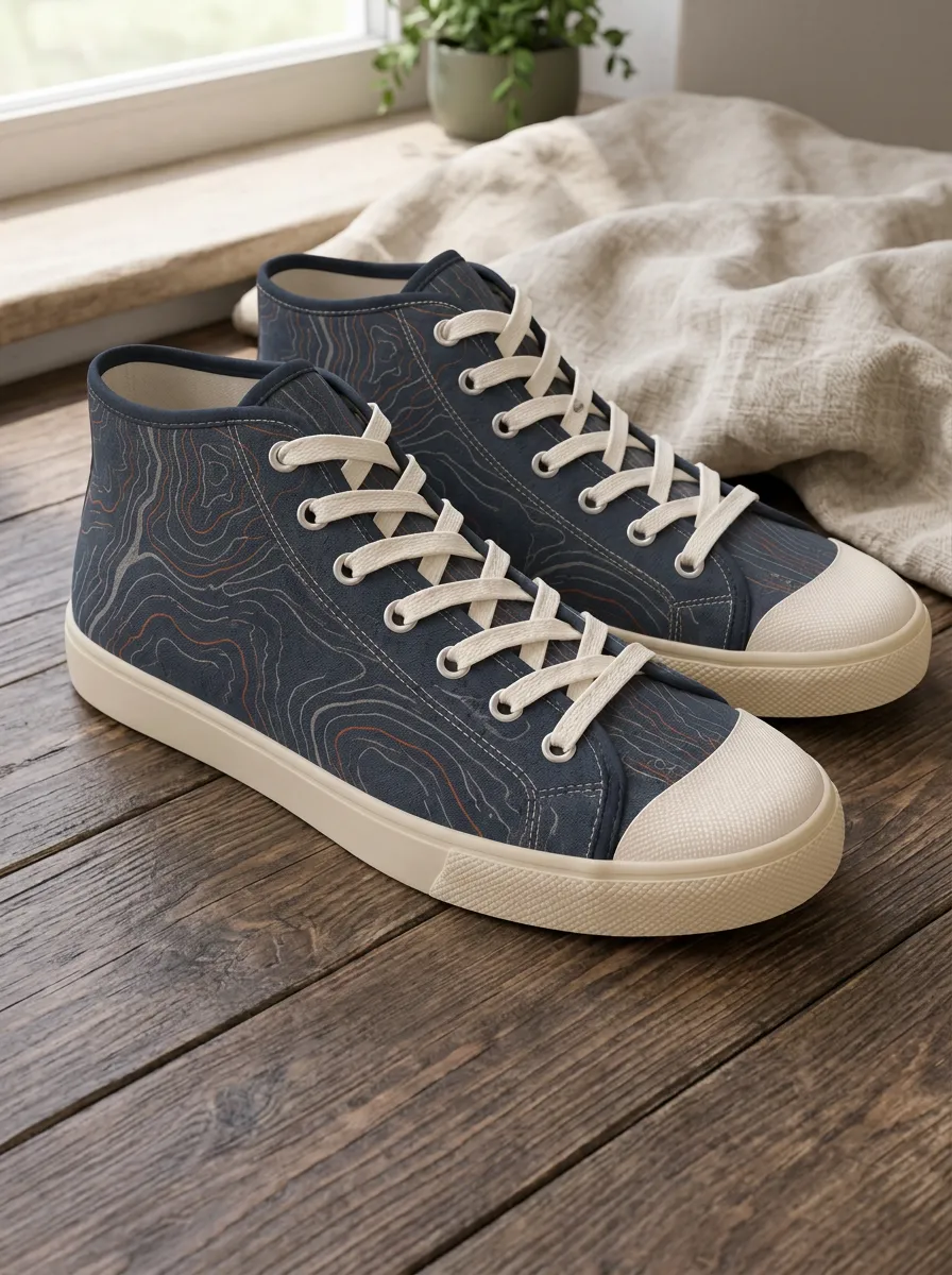 Men's Contemporary Hiking Lover Topographic Map Patterned Canvas Shoes