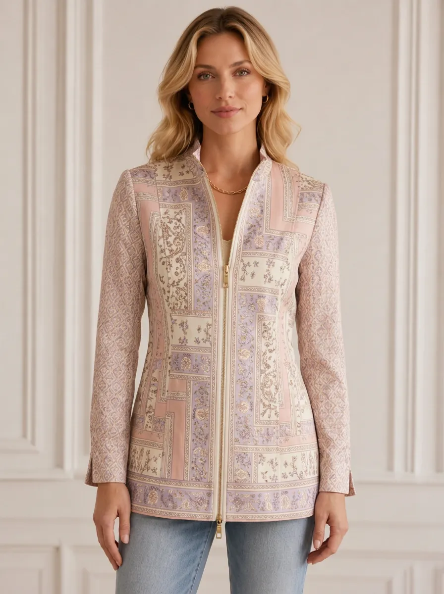 Women's Vintage Floral Patchwork Zip Jacket