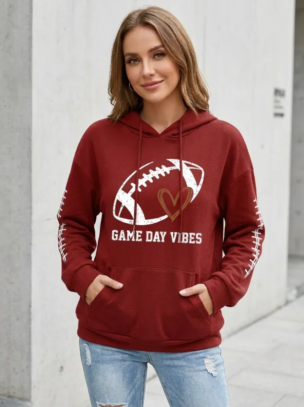 Women's Football Charcoal Graphic Print Pullover Hoodie