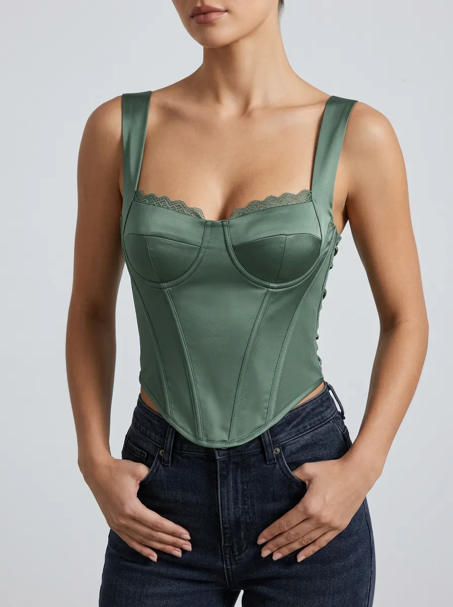 Lace-Trim Hook-and-Eye Women's Corset-Style Top