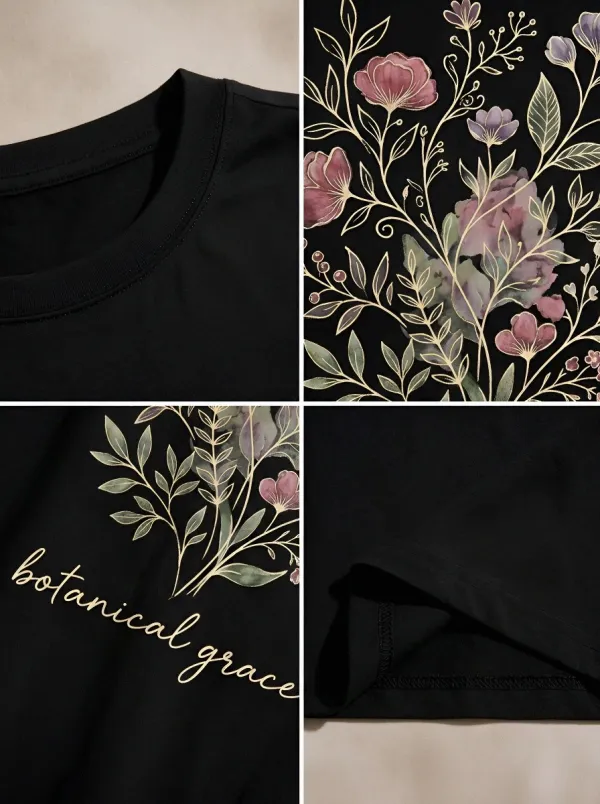 Women's Botanical Grace Floral Bouquet Printed T-shirt