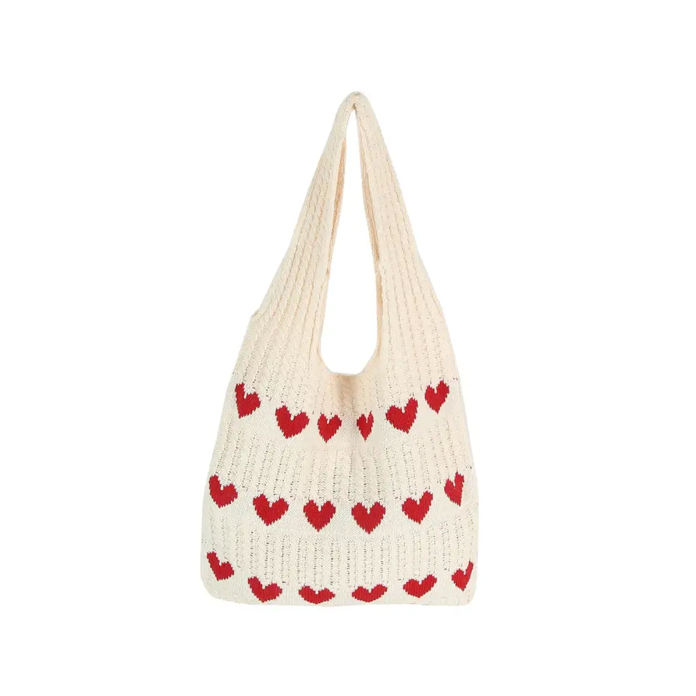 Heart Knit Slouch Tote Bag