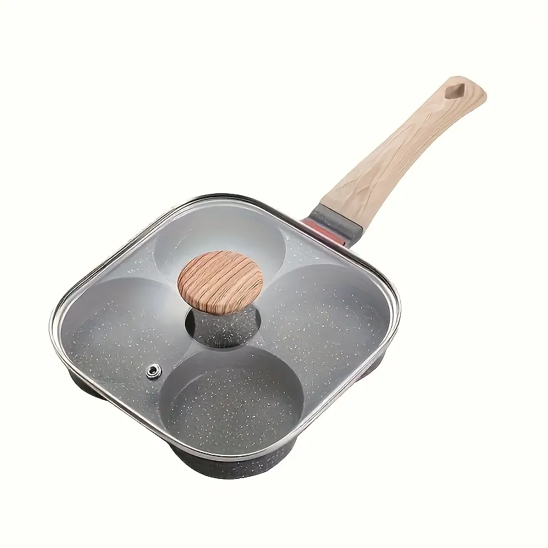 Non-Stick Egg Frying Pan with 4 Compartments and Glass Lid, Kitchen Tool for Perfect Egg Cups