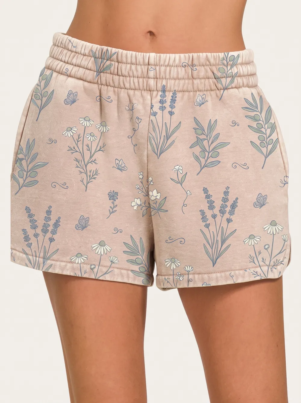 Women's Botanical Nature Lover Lavender Daisy Butterfly Printed Shorts