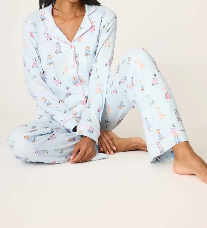 Collared Button-Front Sleep Set