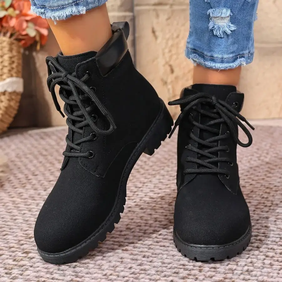 Casual Lace Up Block Heel Boots
