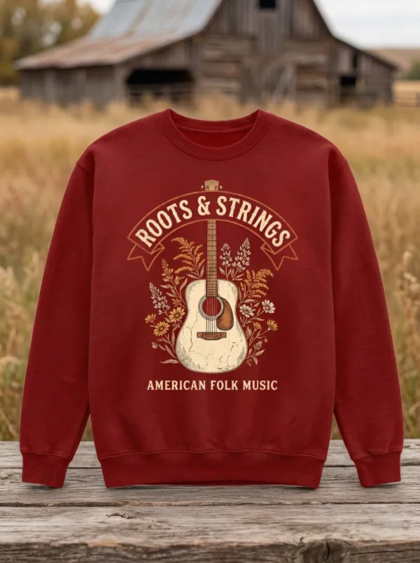 Country Music Guitar Floral Crew Neck Sweatshirt