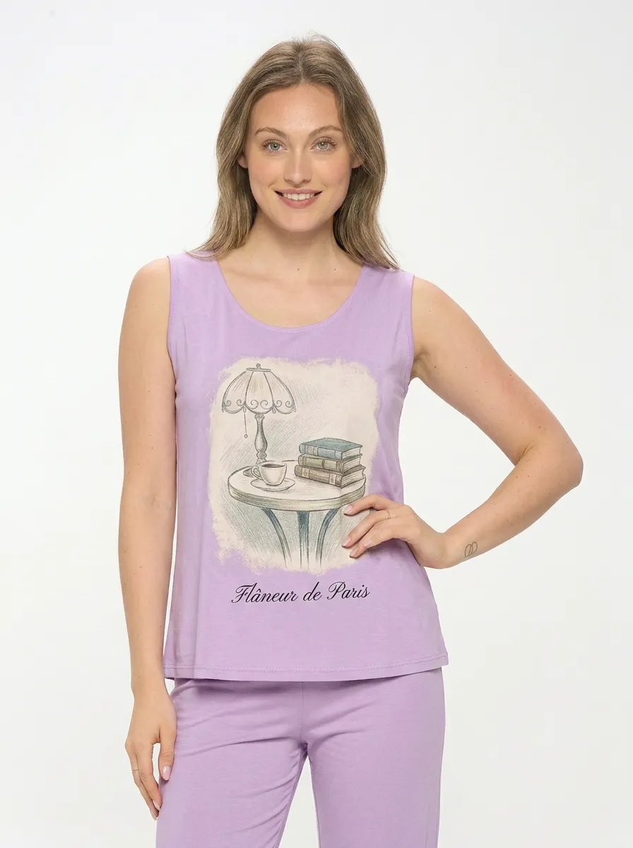Women's Paris Book Lover Coffee Table Printed Tank Top